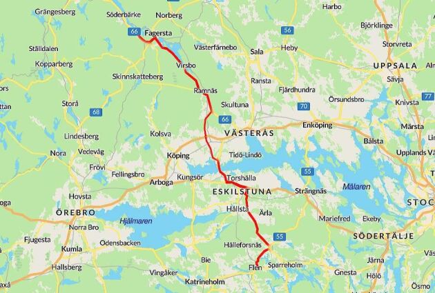  Här är vägen som Göran Bengtsson kört sju gånger tur och retur den senaste veckan - med traktor mellan Flen och Fagersta.