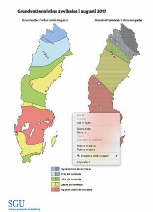  Grundvattennivåer i Sverige i augusti 2017.